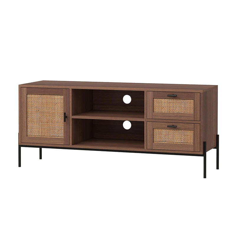 Storage living room wooden tv cabinet hotel with latest design rattan board