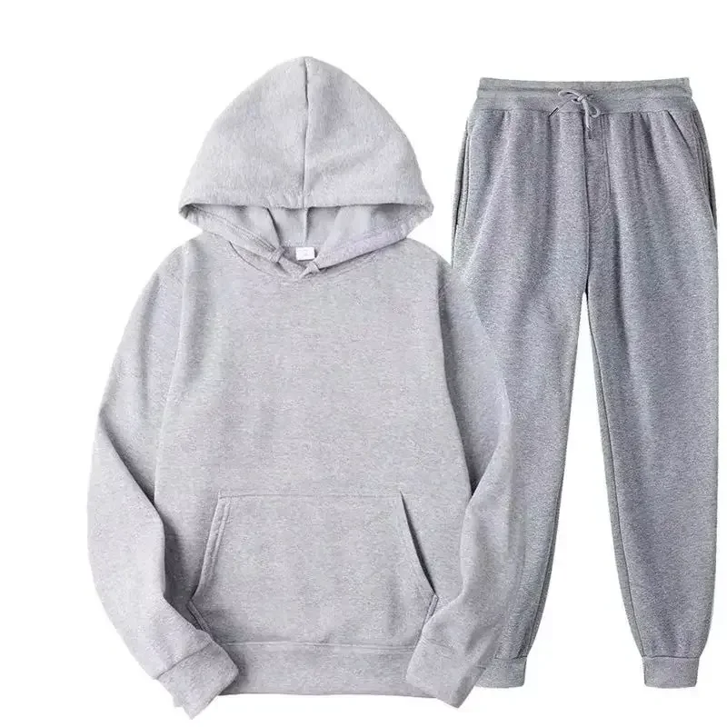 Men Women Tracksuit Hoodies Casual Solid Color Thick Pullover and Long Pant 2-piece Set Men Autumn Fleece Jogger Sports Suit Ne