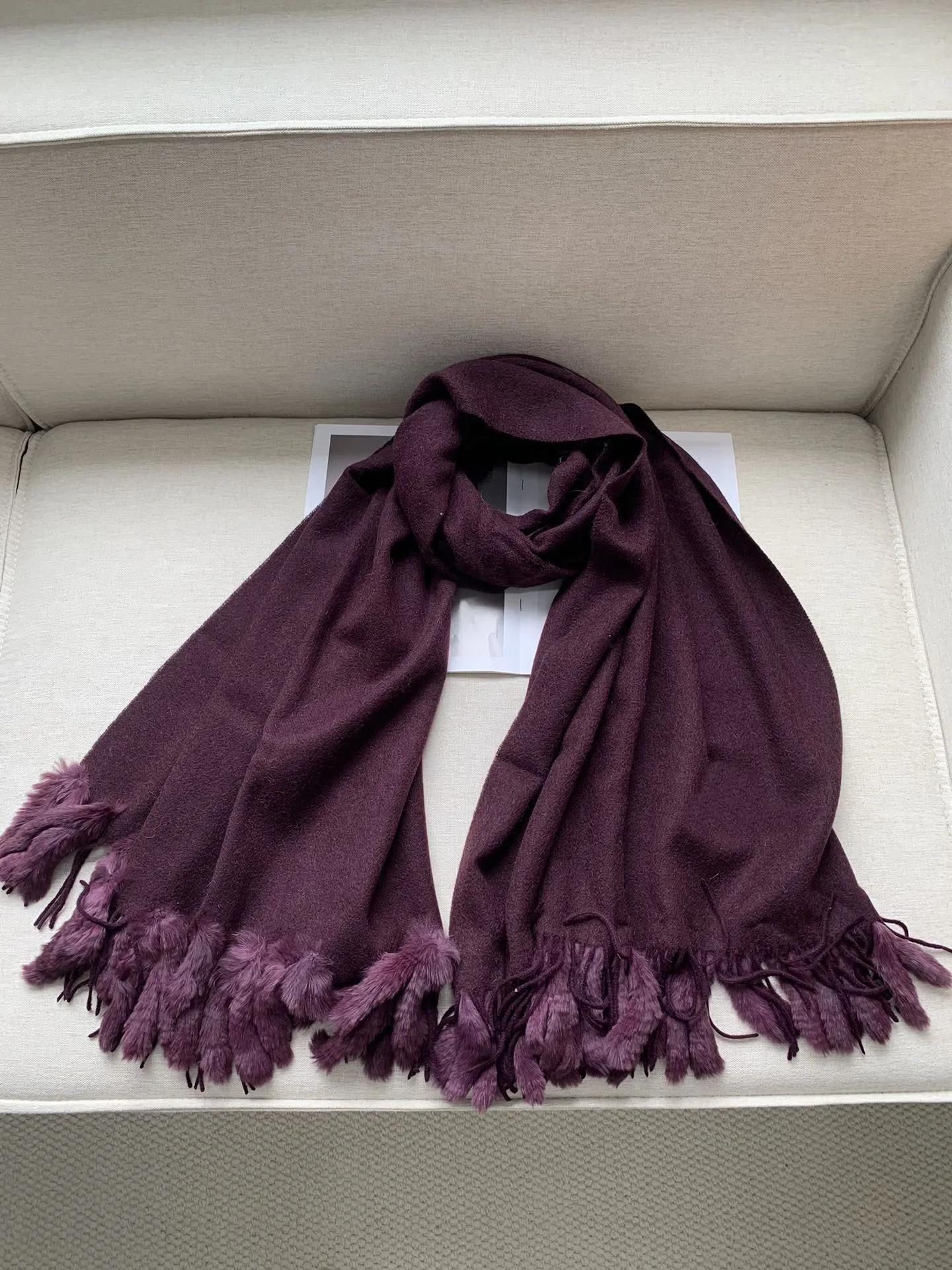 Autumn Winter Women's Wool Shawl Tassel Stitching Solid Color Elegant Ladies Scarf 70*200cm