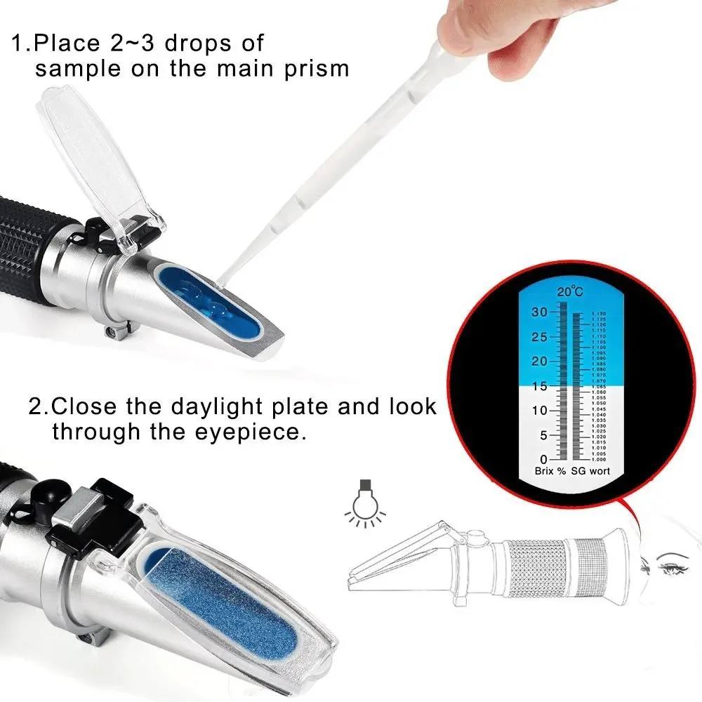 Newest Refractometer Beer Wort Wine Brix Refractometer ATC SG 1.000-1.130 & Brix 0-32%, for Refractometer Sugar Wine Beer Fruit