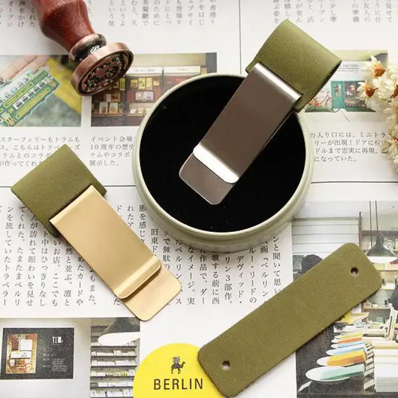 Fromthenon Olive Green Travel Notebook Cowhide Leather Planner Vintage Retro Pen Holder Clip for Midori Travelers Notebook