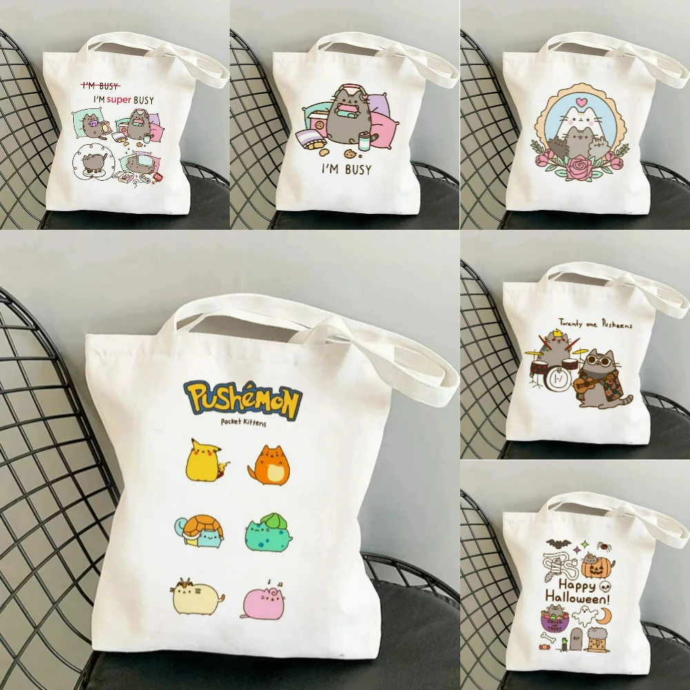 

Funny Cat Meme Print Canvas Tote Bag Durable Eco Friendly Reusable for Travel Commute School Shopping Yoga Lightweight Foldable