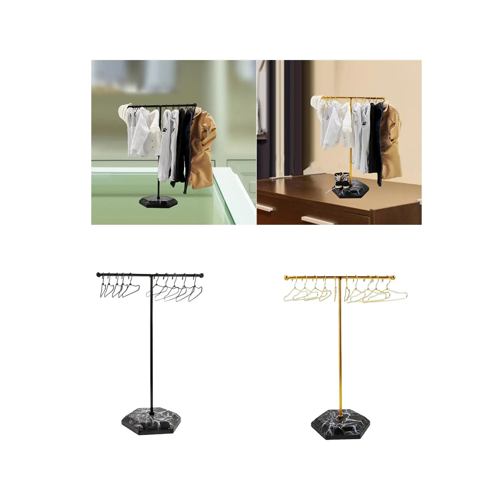 

1/6 Scale Garment Rack with Clothes Hanger Iron Cute Simulation Mini for Micro Landscape Photo Props Diorama Dollhouse Decor