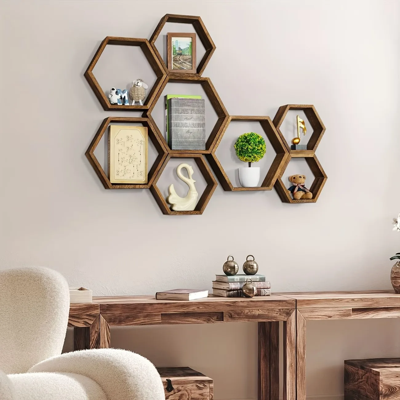 Wooden Hexagon Candle Holder, Brown Candle Holders Wedding Centerpiece Rustic Table Decoration for Age Wedding Home Decoration