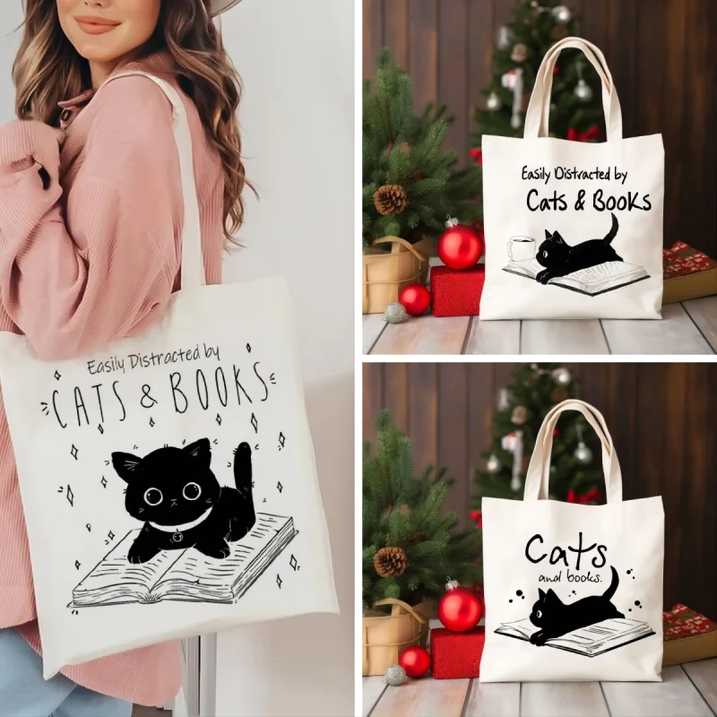

Funny Black Cat Series Shopping Bag Graphic Shoulder Bags Female Large Capacity Handbags Students Girls Cute Printed Casual Tote