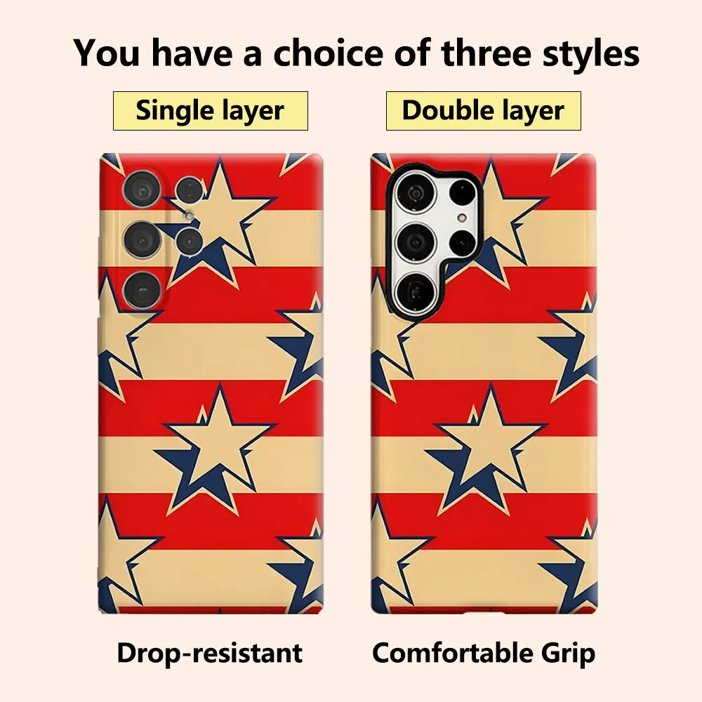 Vintage Star Stripe Luxury Fashion Full Lens Protective Case for Samsung Galaxy S26 S25 S24 A56 A36 Plus Ultra