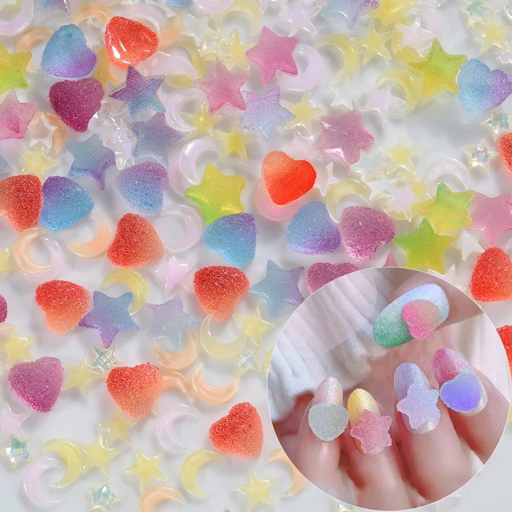 12 sztuk / Pudełko Kolorowe Cukierkowe Mieszane Ozdoby do Paznokci 3D Cukierkowe Serca/Gwiazdy/Księżyce Części do Paznokci Makaroniki Cukierkowe Serca Zestawy do Dekoracji Paznokci