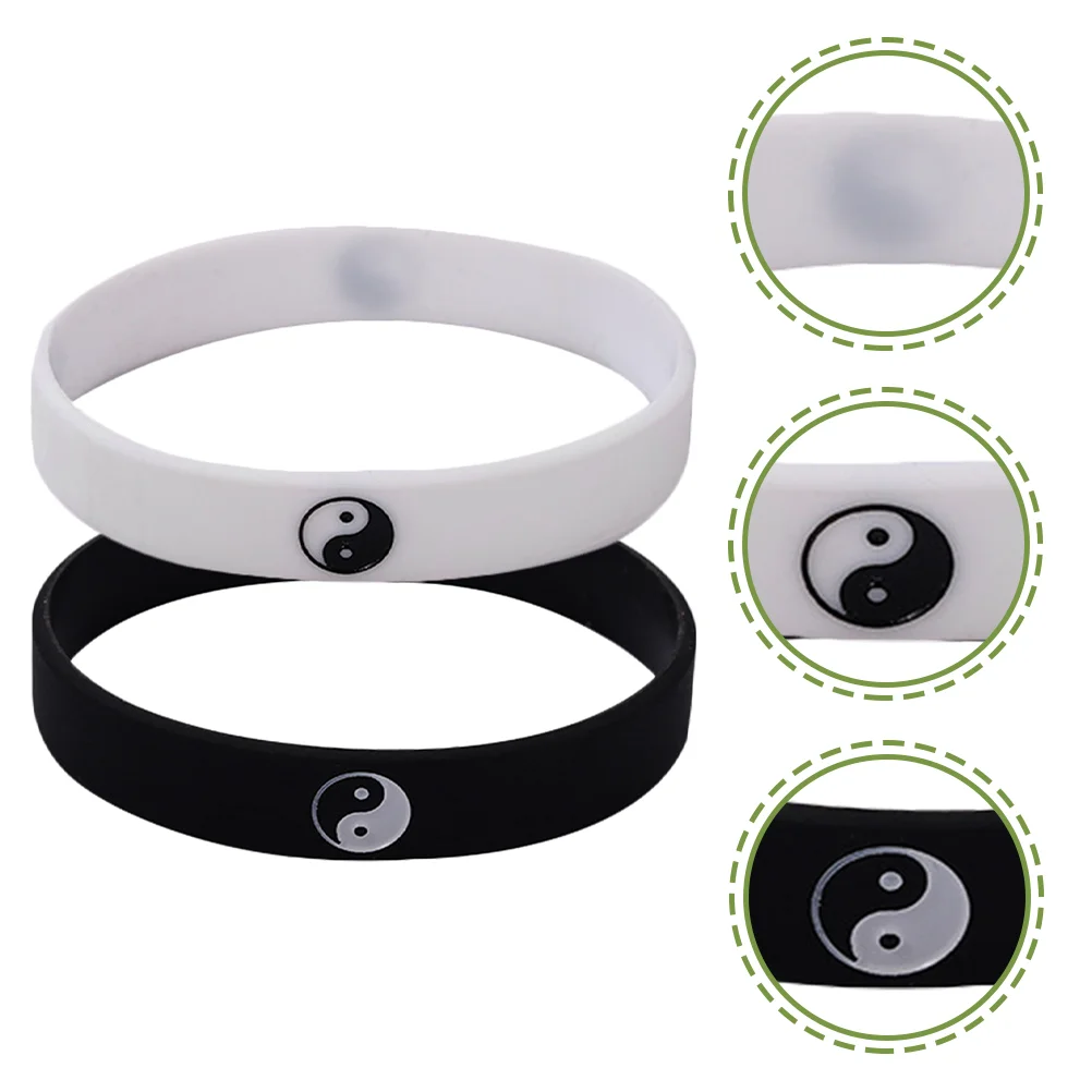 

2 Pcs Wrist Band Tai Chi Bracelet Rubber Bracelets Yin Yang Silicone Wristbands Jewelry Men Lovers