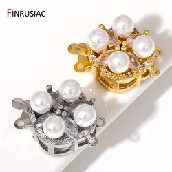 Trendy 18K Gold Plated Brass Zircon Flower Clasps Fasteners, Layered Clasps Connectors For DIY Jewelry Making Supplies