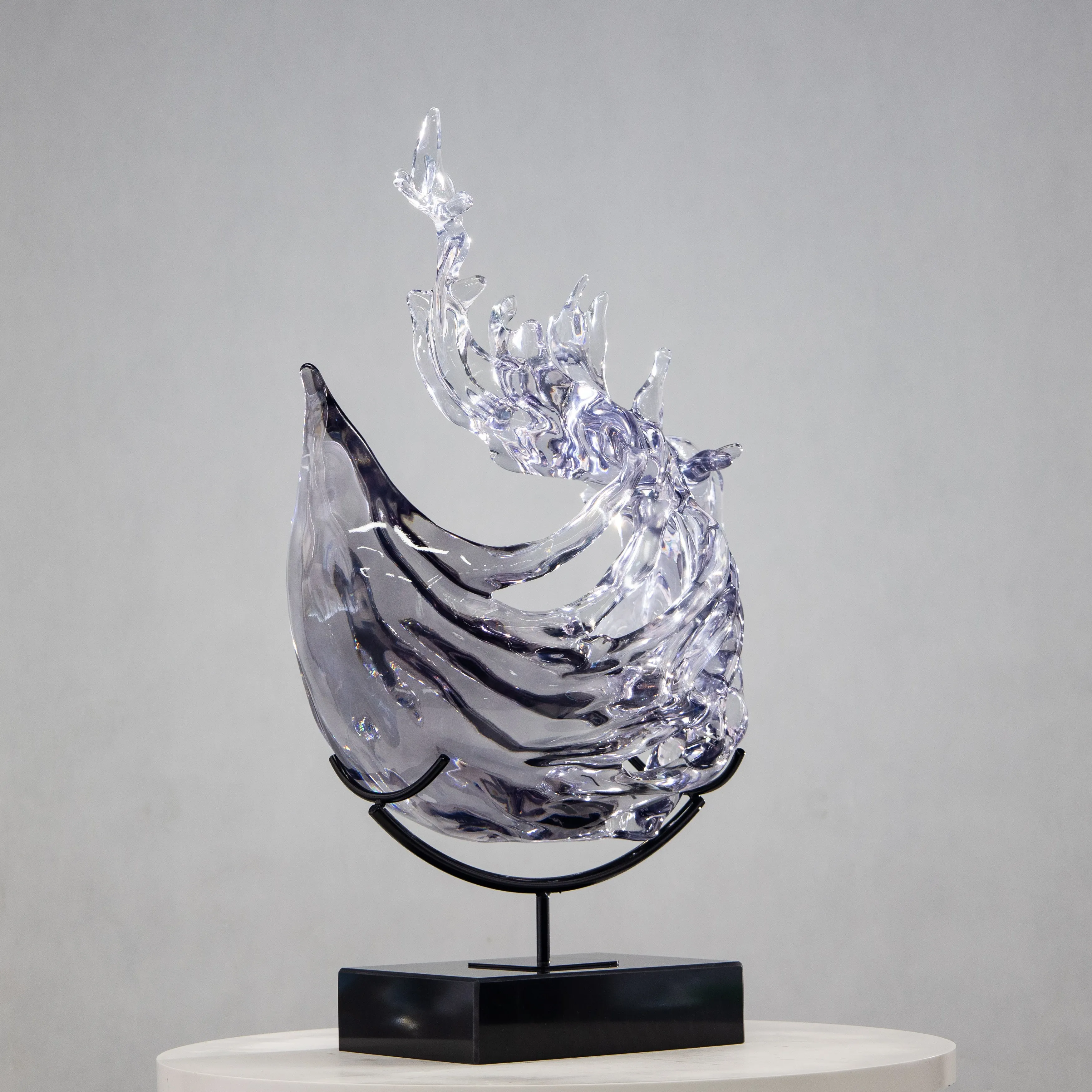 *&z Modern Large Eco-Friendly Resin Ocean Wave Sculpture Clear Translucent Hand-painted Tabletop Art for Luxury Home Office~.