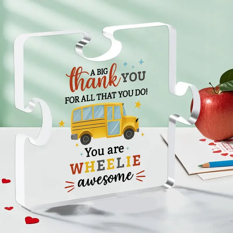 2D Flat, School Bus Driver Appreciation Gift - Acrylic Desktop Decoration with Heartfelt Thank You Message, Colorful Stars
