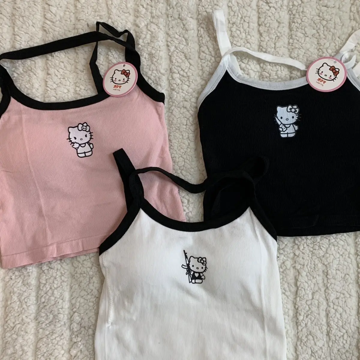 Cartoon Sanrioed Hellokittyed Vest with Chest Pads Pure Desire Slim Fit Sweet and Spicy Summer Sling Slimming Short Top Gift