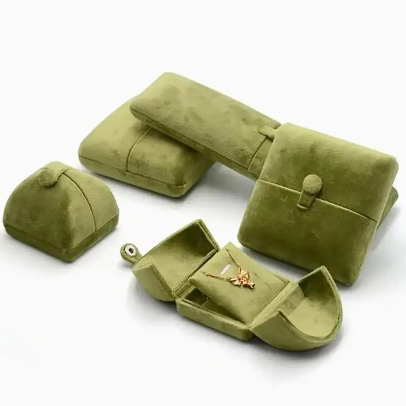 

New Velvet Necklace Storage Box Double Door Solid Color Necklace Holder Multi-functional Rings Bearer Box