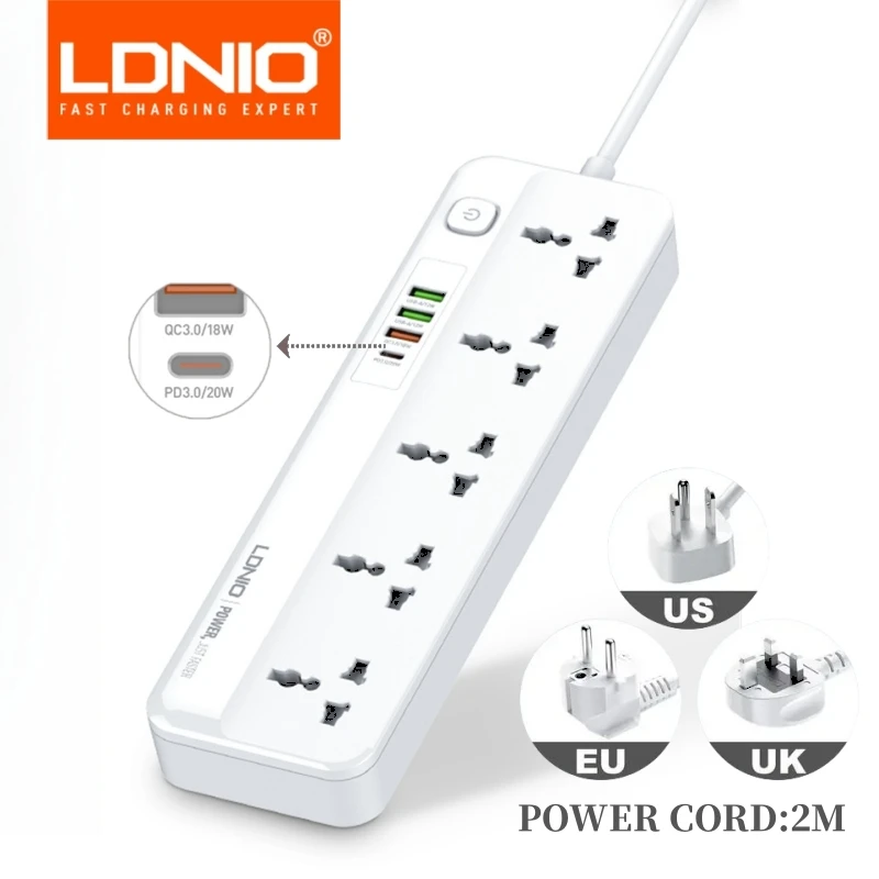 LDNIO Power Strip With 4 USB Extension Socket Plug 5 AC Outlet USB Fast Charging Charger For Phone Charge Home Network Filter 2M