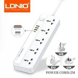 LDNIO Power Strip With 4 USB Pop Socket 2M Extension Cable Network Filter USB Fast Charging Multi Outlet Surge Protector Kr Plug