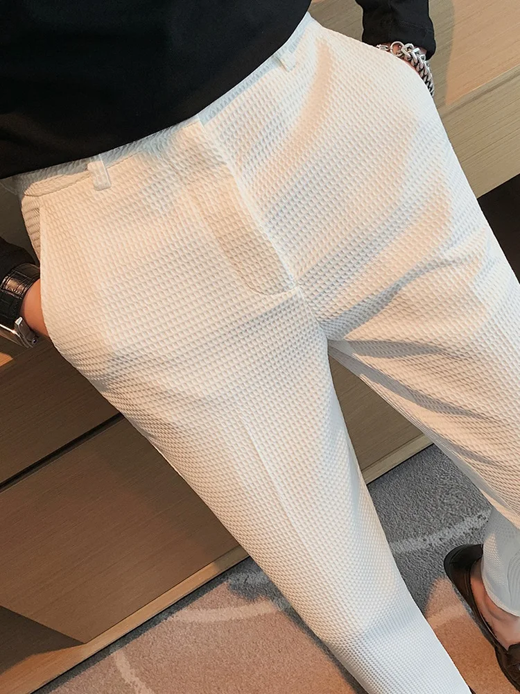 

Мужские брюки из ледяного шелка, облегающие, повседневные, весенние, модные, прямого кроя, длинные, в классическом стиле, однотонные, подходят для подростков