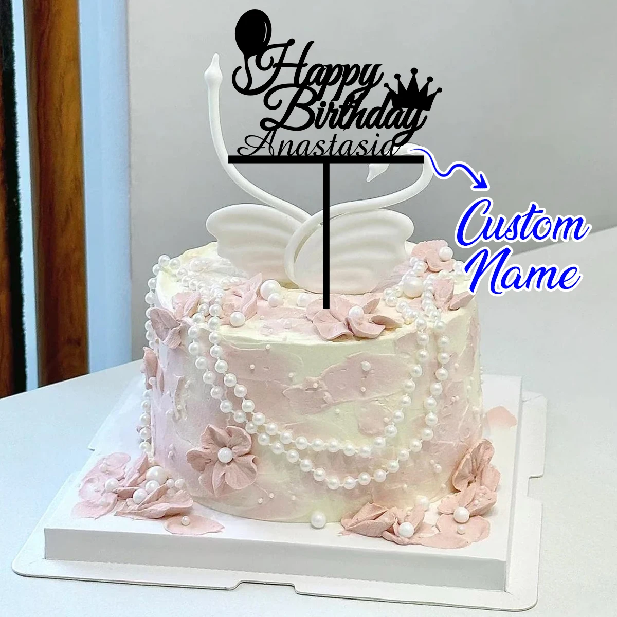 1PC Affordable Happy birthday wishes to the one wearing the crown custom date Cake Stand Bar Topper Supplies For Anniversaries