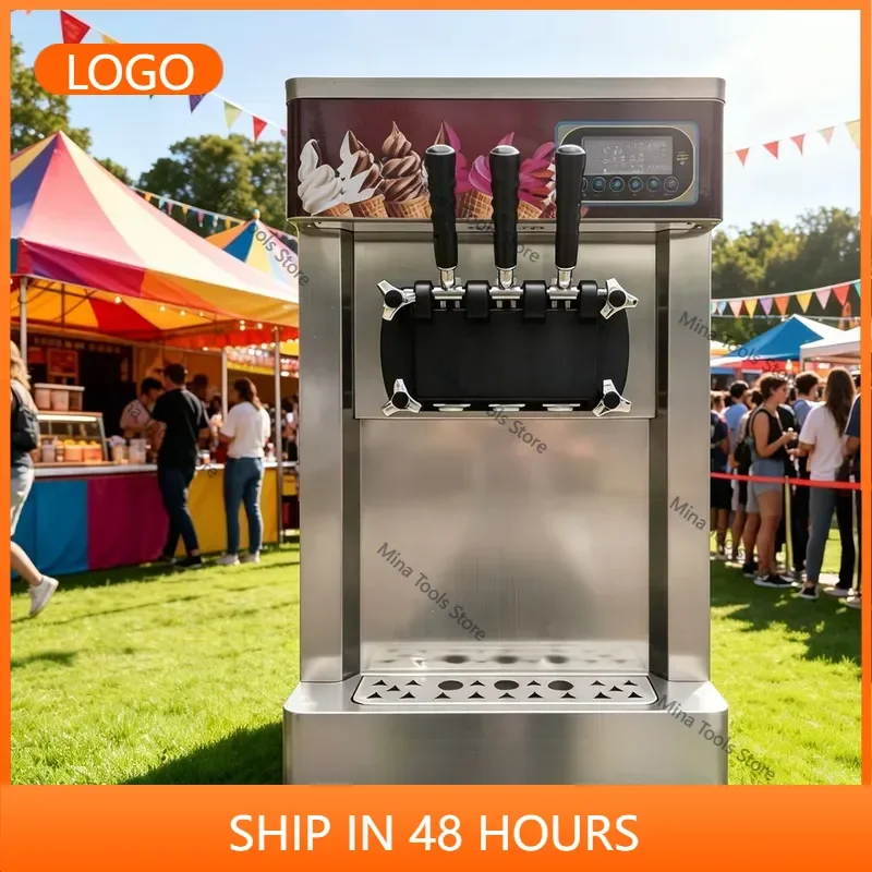 Countertop 3-Flavor Continuous Soft Serve Ice Cream Frozen Yogurt Machine 30L/H Stainless Steel Milk Acai Bowl Ice Cream