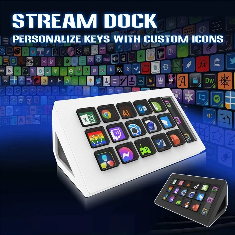 Imagem -02 - Stream Deck 15 Studio Controller Macro Keys Trigger Ações em Apps Softwares Como Obs e Mais Funciona com Mac Branco Preto