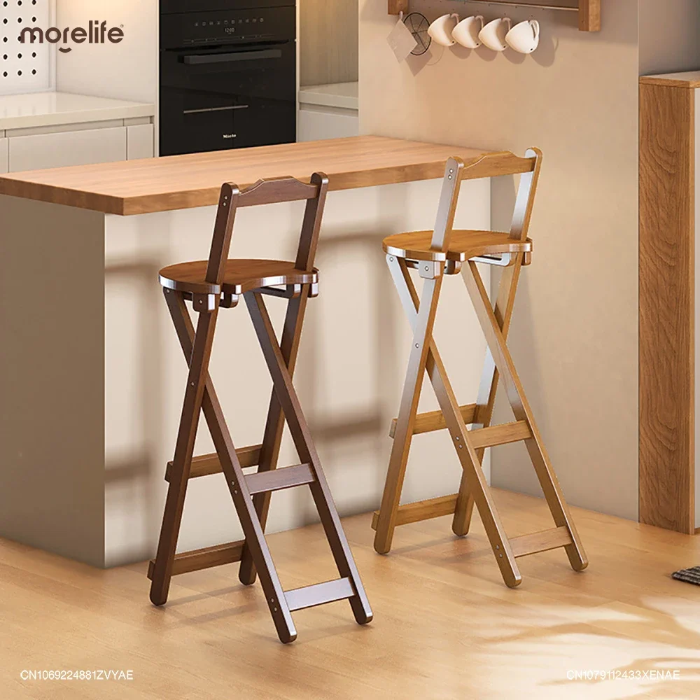 

Home Foldable Bar Chairs Counter Stool Modern Simple Kitchen High Legged Stools Japanese Cafe Restaurant Cashier Backrest Chair