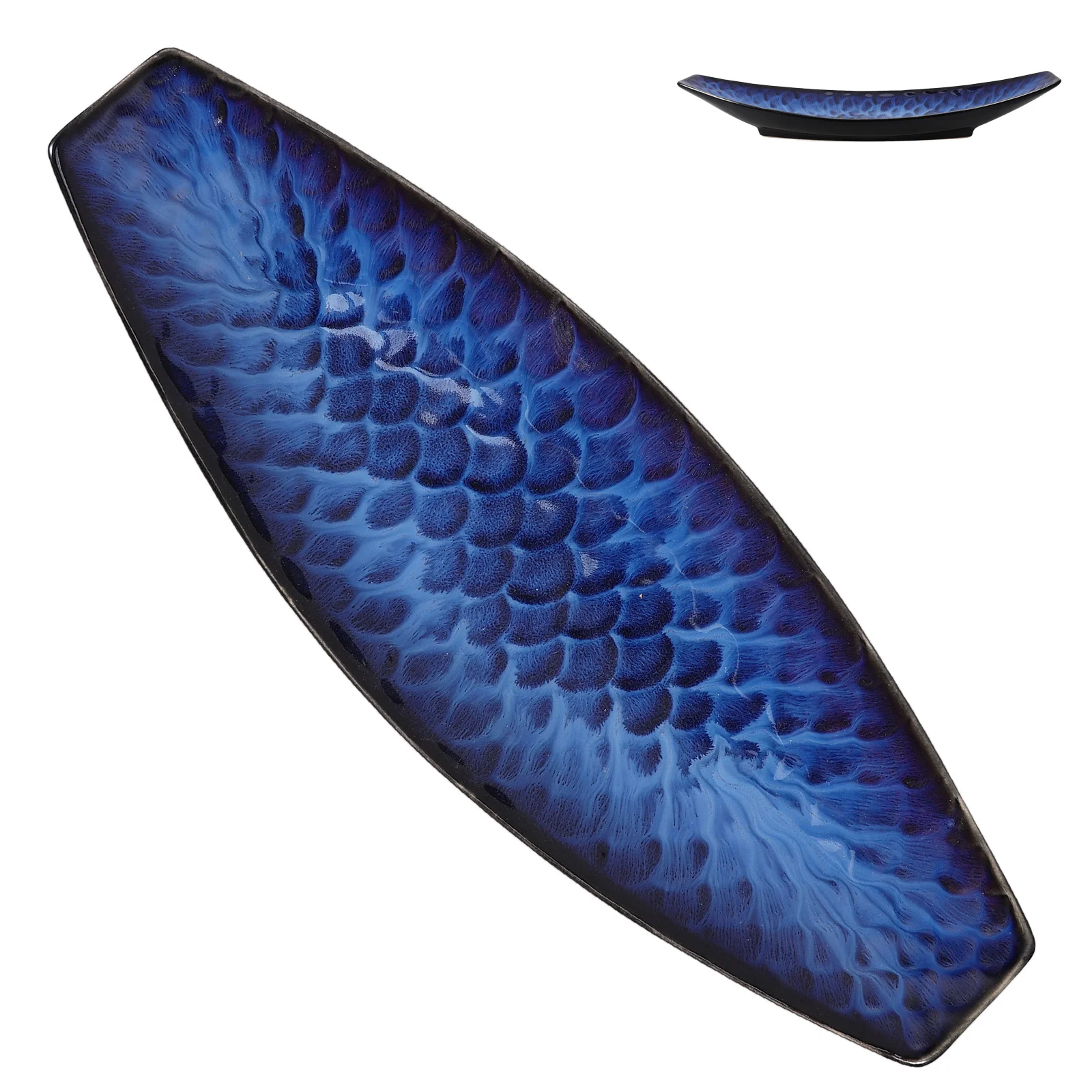 

1Pcs Long Boat Ceramic Fish Plate Sashimi Serving Dish Japanese Style for Steak Salmon Dessert Home Use Sashimi Plate