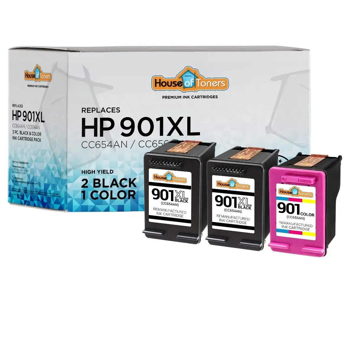 

3PK HP 901XL CC654AN Black & CC656AN Color Ink for G510a J4524 J4580 J4660 4500