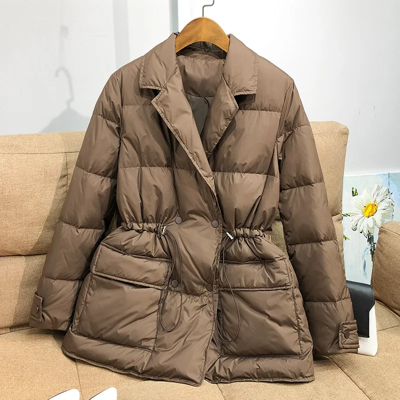 Ultra Light White Duck Down Jacket Parka Autumn Winter Women Suit drawstring adjustable waist Warm Down Coat Female Outwears