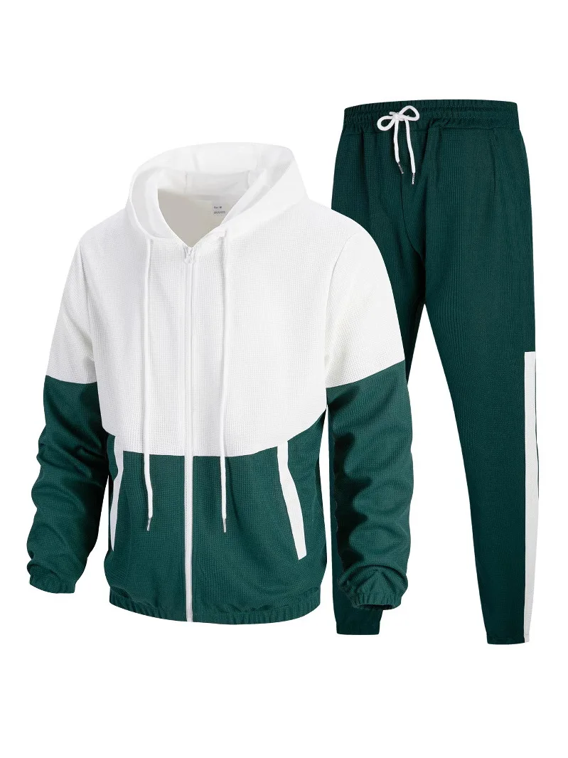 

Men's Casual Hoodie Jaet Zipper Double ket Splice Color Sport Pants Set Autumn Long Sve Youth Long Pants Outfit