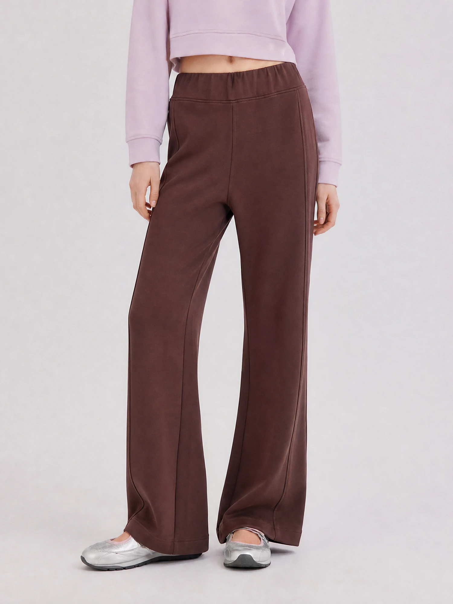 Women's Casual Knitted Pants Four-Way Stretch Elastic Waist Slimming Micro Flared Legs Comfortable Fit Polyester Blend