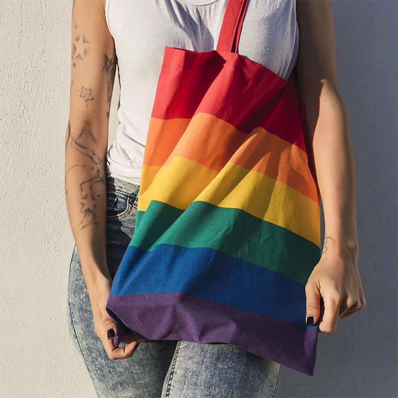 Bolsa feminina arco-íris bolsa de lona criativa nova bolsa de armazenamento cor bolsa de lona moda engraçado para bonito kawaii menina simples atacado