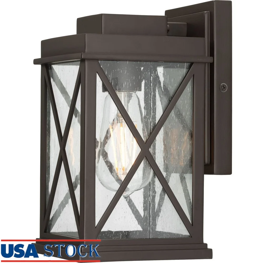 

Farmhouse Bronze Outdoor Wall Lantern Dimmable Light Fixture Porch Entrance Clear Glass Antique Finish Weatherproof Design