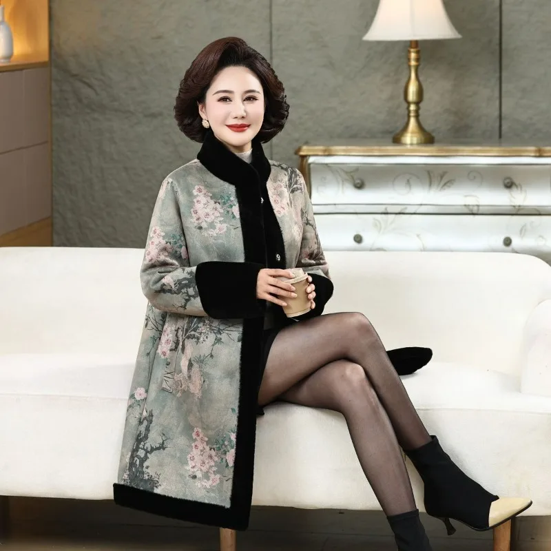 New Chinese-style Faux Golden Mink Fur Integrated Mid-length Fur Coat Fashionable Simple Warm Women's Wear Worn From Both Sides