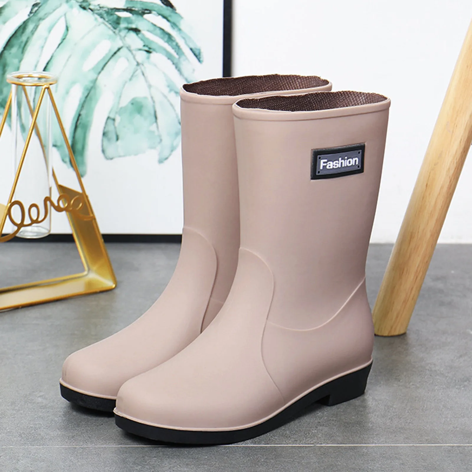 Autumn New Women's Thickened Outdoor Non-Slip Waterproof Shoes Four Seasons Solid Color Round Toe Low-Heel Non-Slip Rain Boots