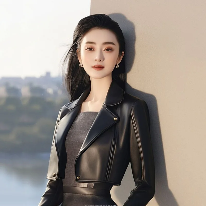 แจ็คเก็ตหนังสั้นสไตล์เกาหลี ดีไซน์สวย ซักได้ สำหรับผู้หญิง ใช้งานได้หลากหลาย เหมาะกับฤดูใบไม้ผลิและฤดูใบไม้ร่วง สีดำ รุ่นปี 2026