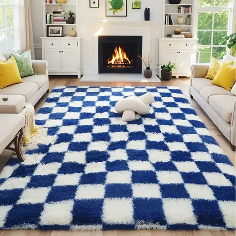 Checkerboard Plush Area Rug for Living Room