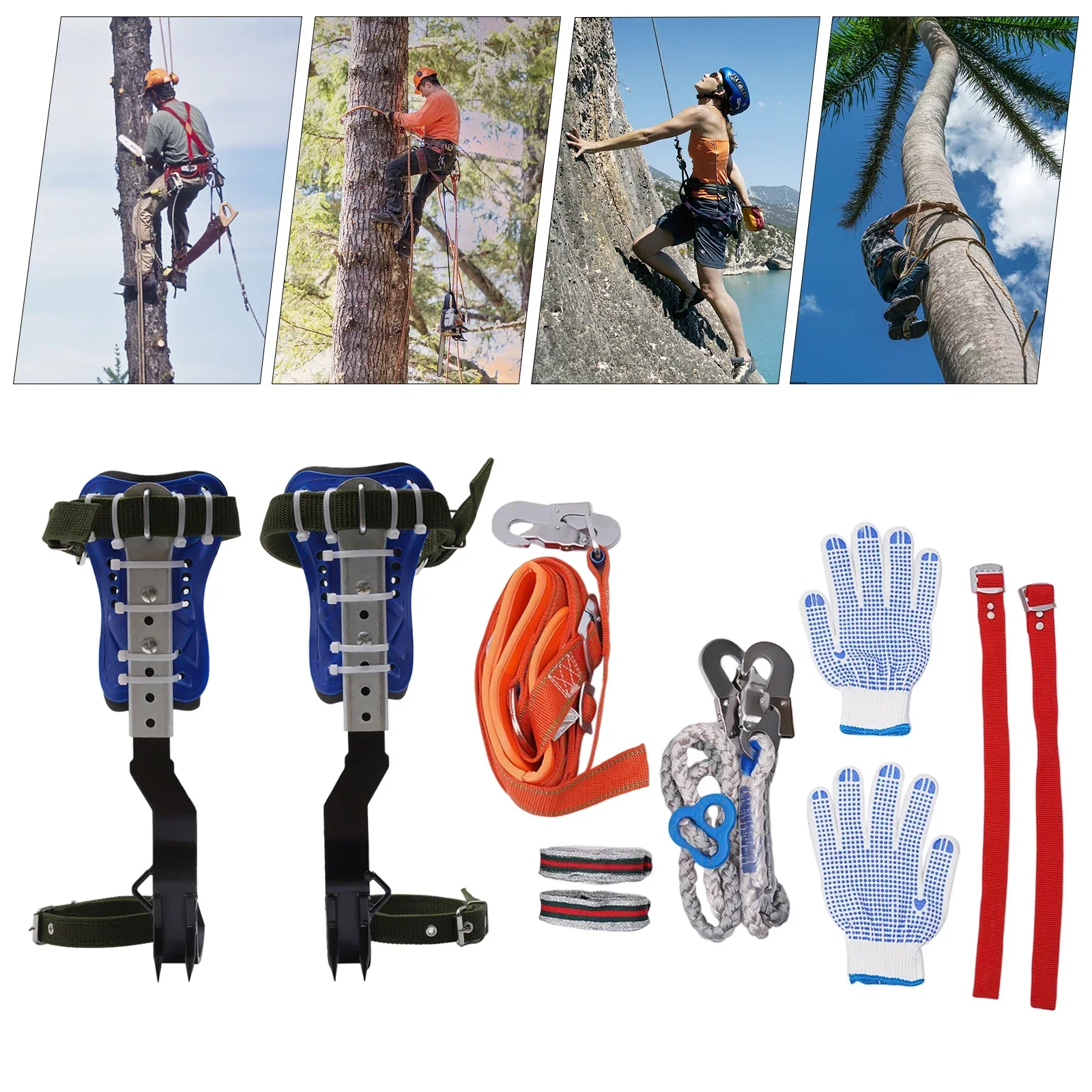 Tree Pole Climber Climbing Spike Kit Safety Adjustable Belt Lanyard Rope Rescue