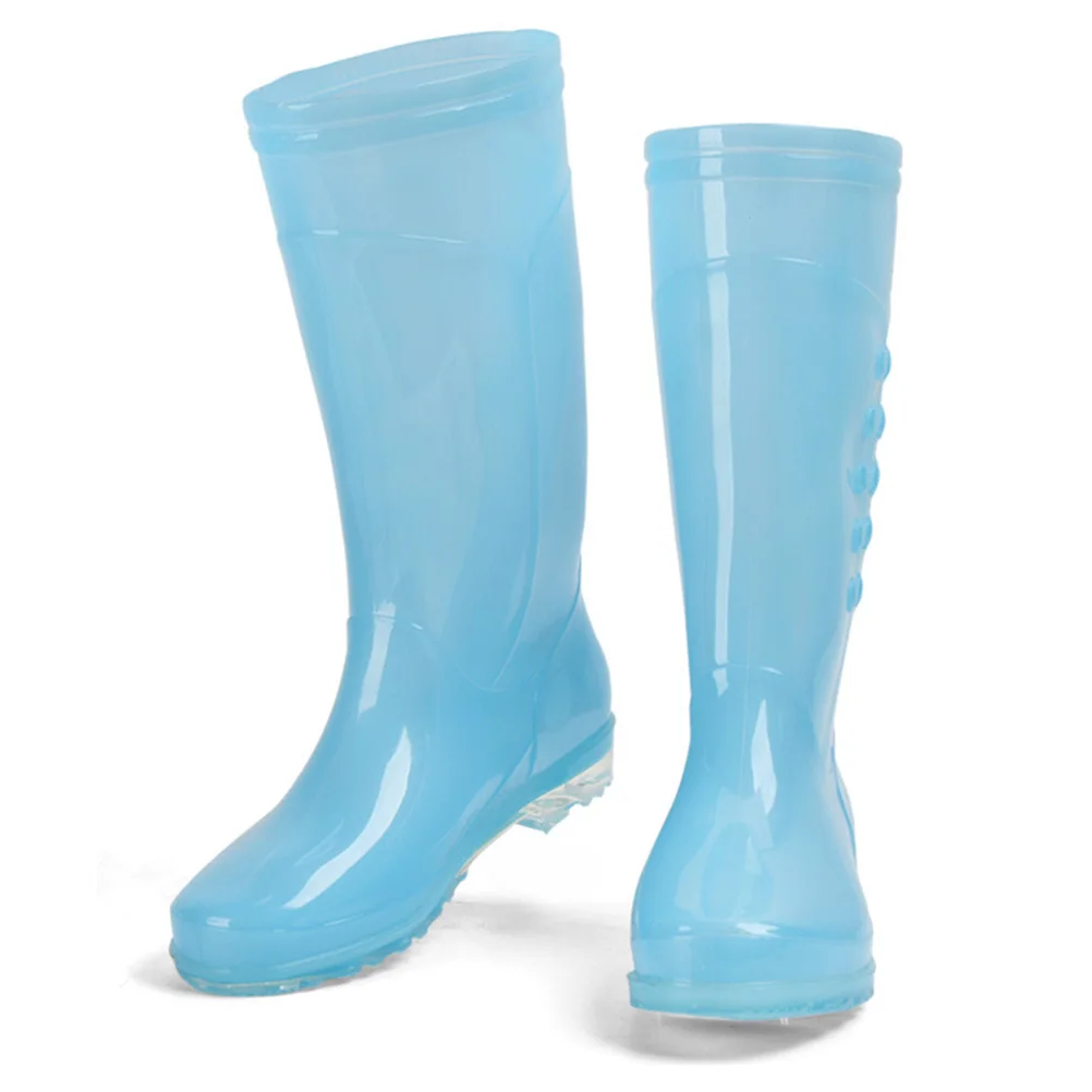 

1 Pair Waterproof Rain Boots Women Non-Slip Pvc Outdoor High Rain Shoes Transparent Lady Rainshoes Shoe Protector Rainproof