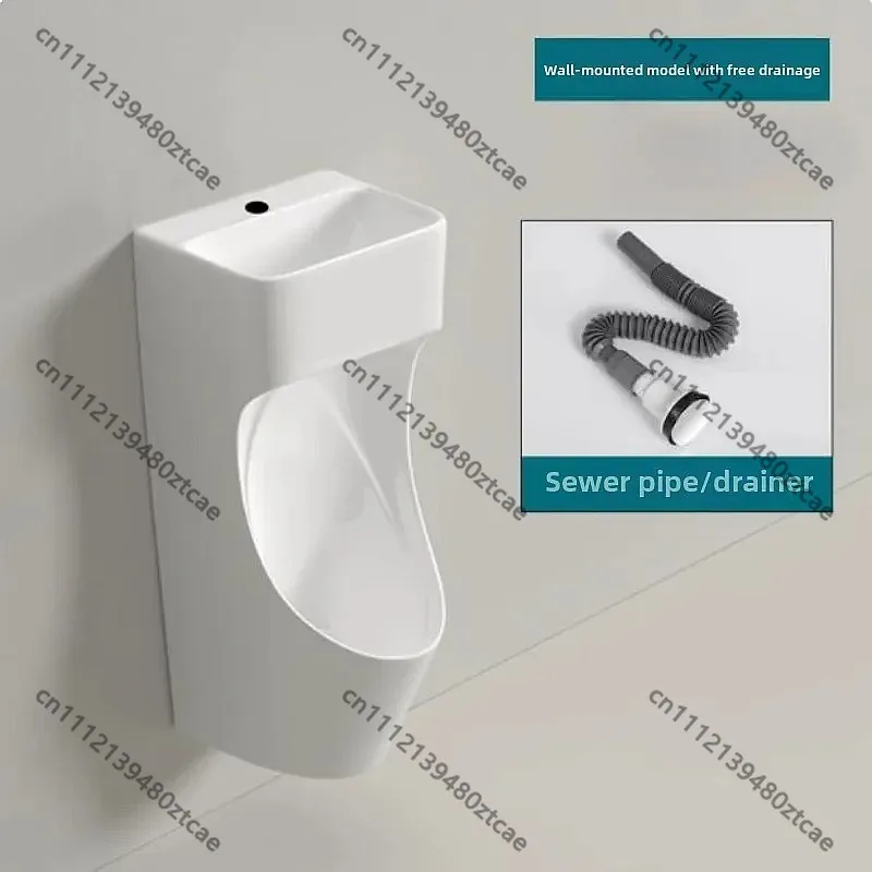 Ceramic Men's Urinal, Wall Mounted / Floor Standing Odor Proof Urinal with Washbasin, Household Bathroom Sanitary Ware