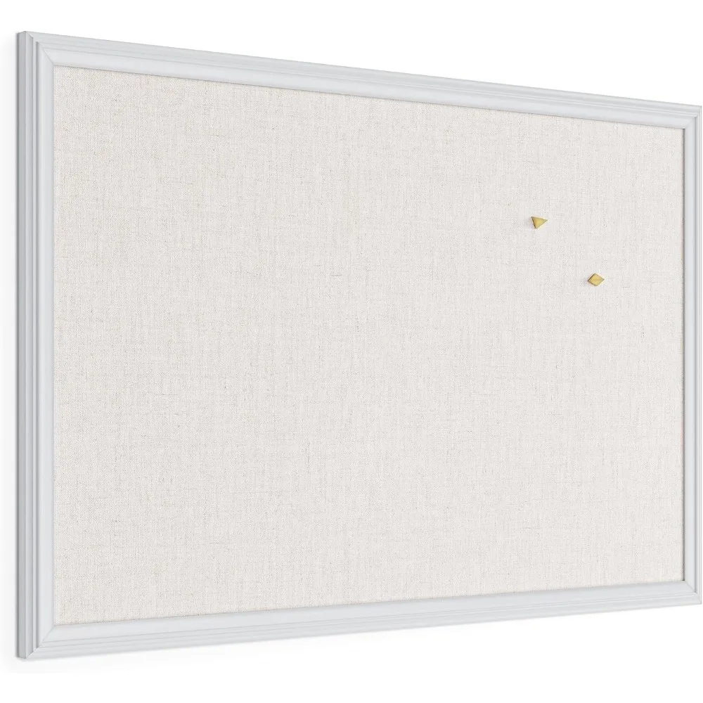 لوحة إعلانات من الفلين للمزرعة مقاس 30 × 20 بوصة، كتان مغطى بإطار خشبي أبيض لديكور المنزل والمكتب والفصول الدراسية