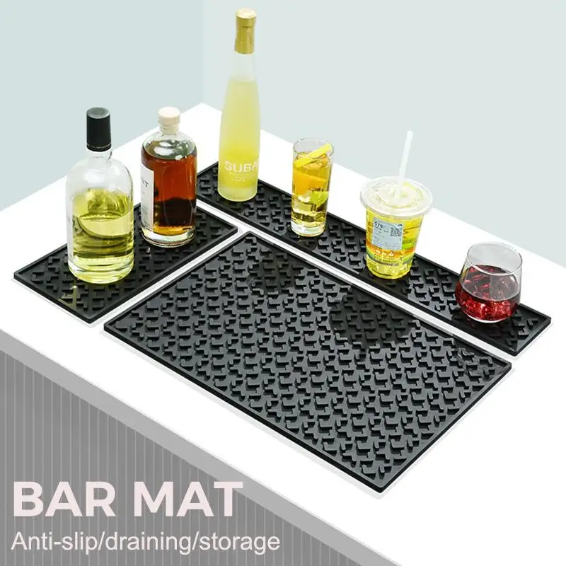 Silicone Coffee Maker Mat Countertop Bar Spill Mats Bar Service Mat Dish Glass Drying Mat for Barista Cocktail Bartender Black