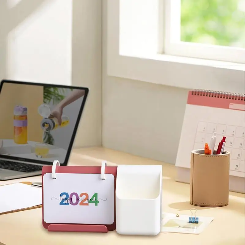 Multifuncional Standing Desk Calendário com Pen Holder, Standing Calendários de Mesa, Stand Up Desk Calendar, Personal Home and Classroom, 2024