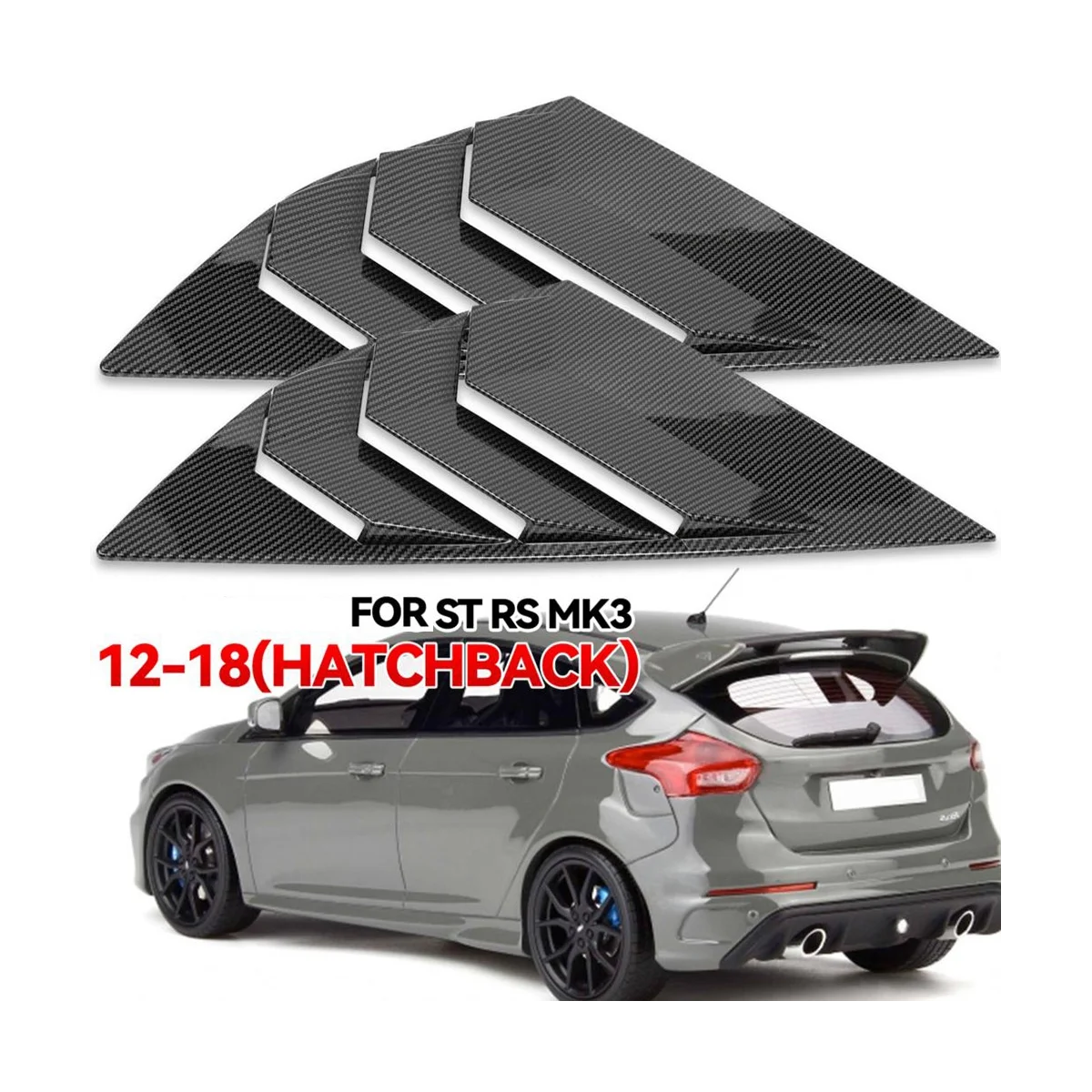 ฝาครอบบานเกล็ดหน้าต่างด้านหลังสีคาร์บอนไฟเบอร์สำหรับ Ford Focus MK3 ST RS hatchback 2012-2018