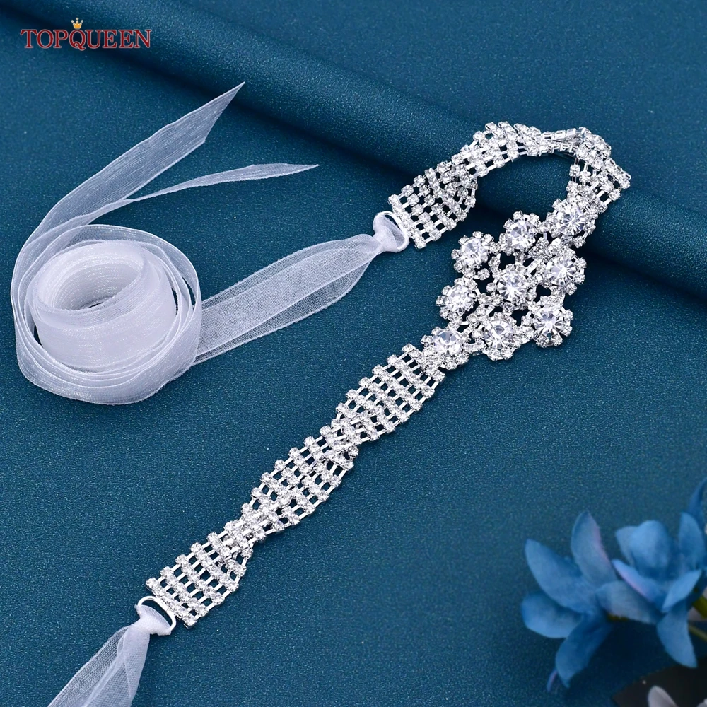 Topqueen s98 bride belt sparkly prata diamante corrente casamento strass applique decoração festa à noite vestido feminino faixa