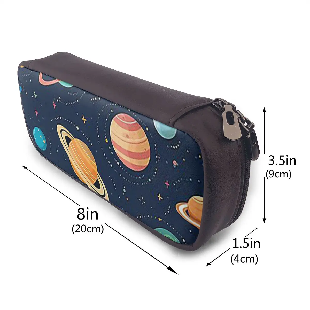 Solar System Space Planets Universe Leather Pencil Case for Students Gifts Pen Box Pencil Bag Stationery Supplies Pen Holder Bag