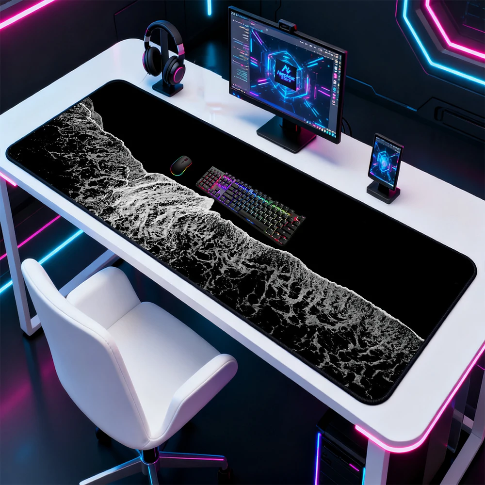 Monochrome Mouse Pad Playmat Black Deskmat White Gaming 140x60 Ocean Mousepad Texture Full Desk Pad Mousemat Desk Accessories