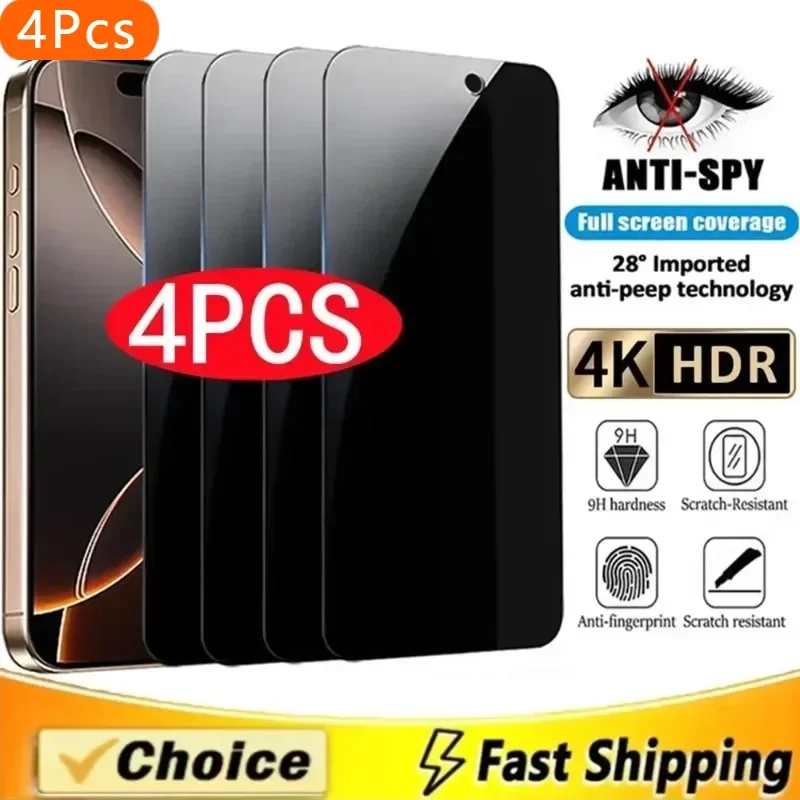 

4Pcs Privacy Screen Protector for IPhone 16 14 11 12 13 15 Pro Max Mini Anti-spy Glass for IPhone 7 14 15 16 Plus XR X XS MAX SE
