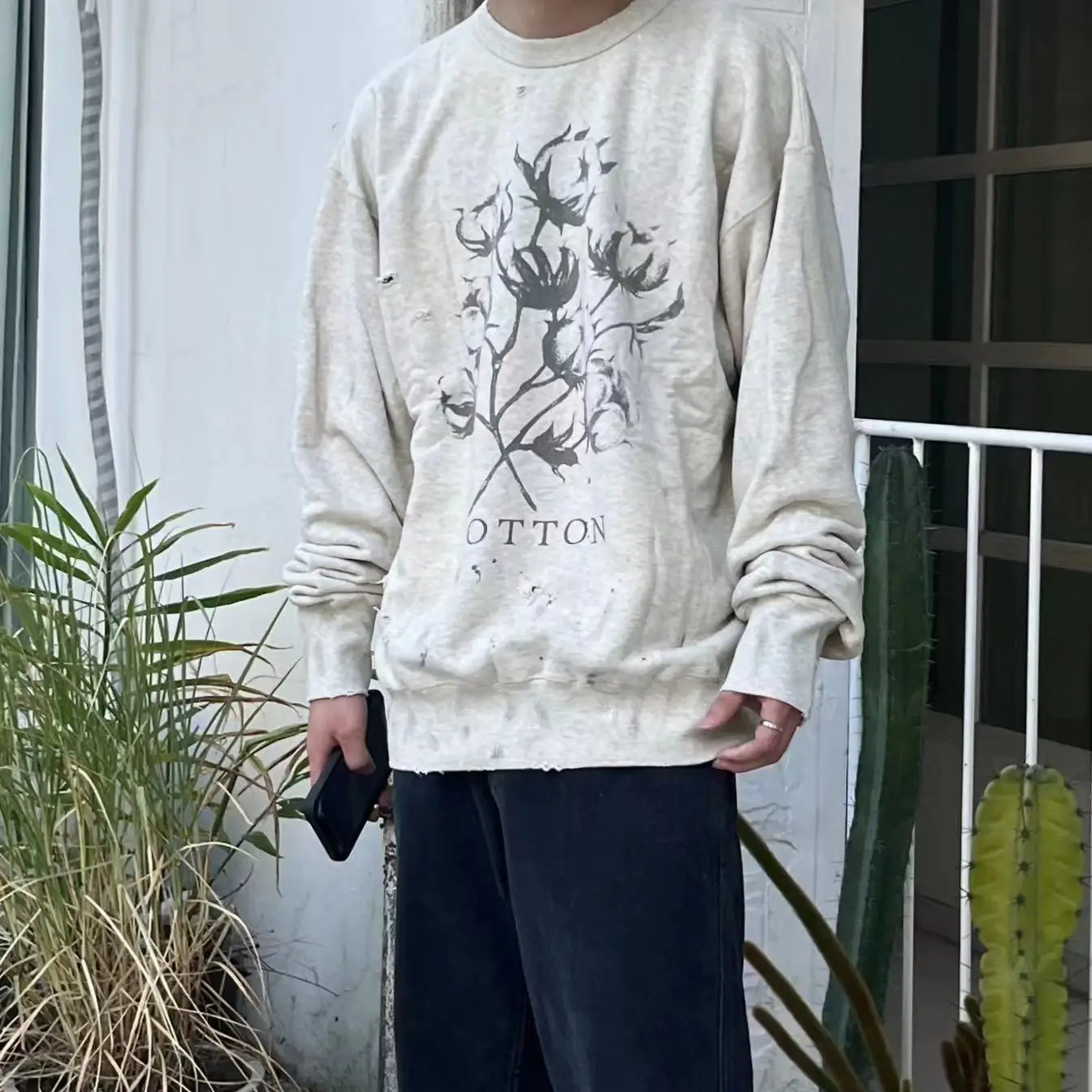 

Rose Bouquet Hoodie Sweatirt Waed Proc Hole Design Overhead irt round Ne Cartoon Anime Print Men's Faion