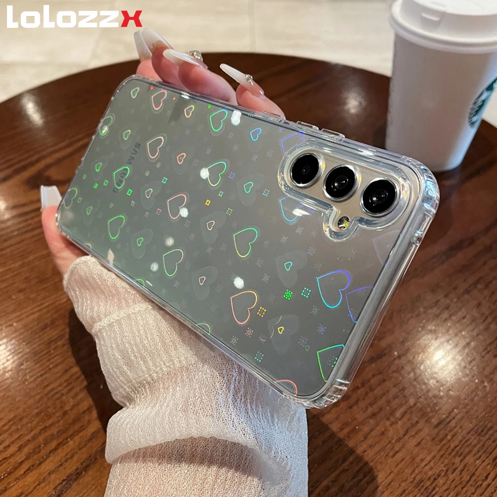 Dazzling Love Heart Transparent Silicone Phone Case For Samsung S23 FE S22 S24 Ultra Plus A55 A52 A53 A54 A35 Shockproof Cover