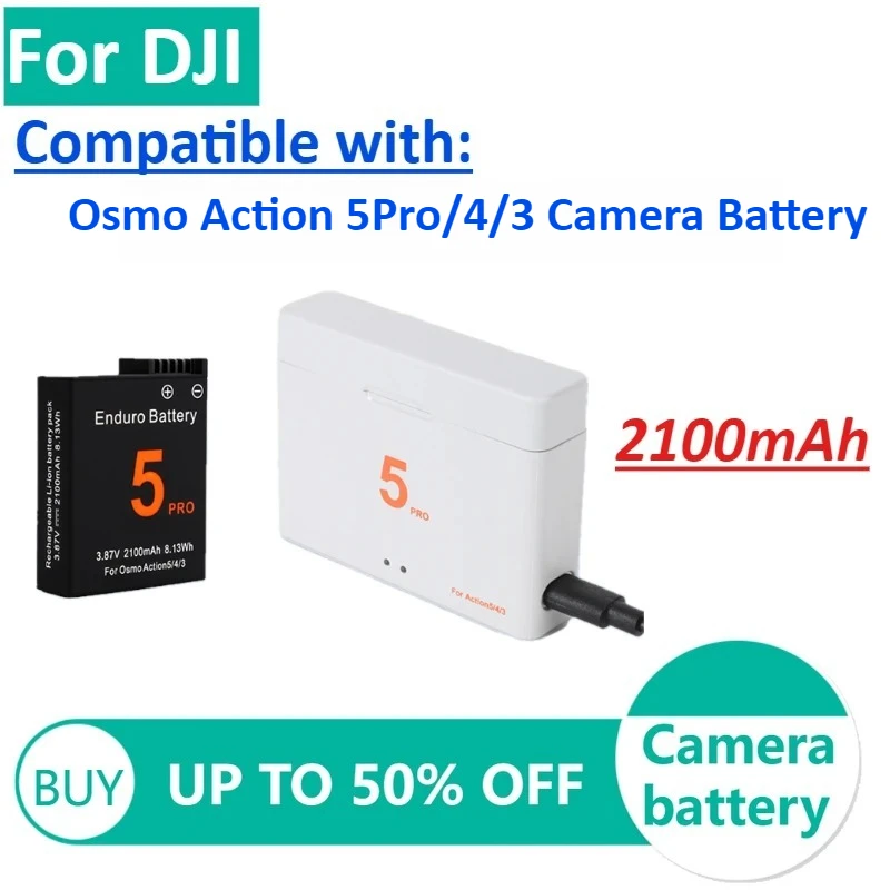 

2100mAh 3.87V Camera Batteries for DJI Osmo Action 5Pro/4/3 Battery for DJI Action 5 Pro and Dual-Charging Storage Box