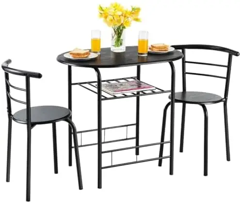 

LUARANE 3 Piece Dining Set, Breakfast Set w/Metal Frame and , Compact and 2 Chairs Set, for Home Bistro Pub Apartment Kitchen